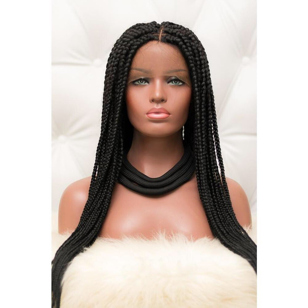 Hand Made Bob Box Braided Wigs Neat Small Size Box Braided -    Cornrows with box braids, Human hair lace wigs, Black girls hairstyles